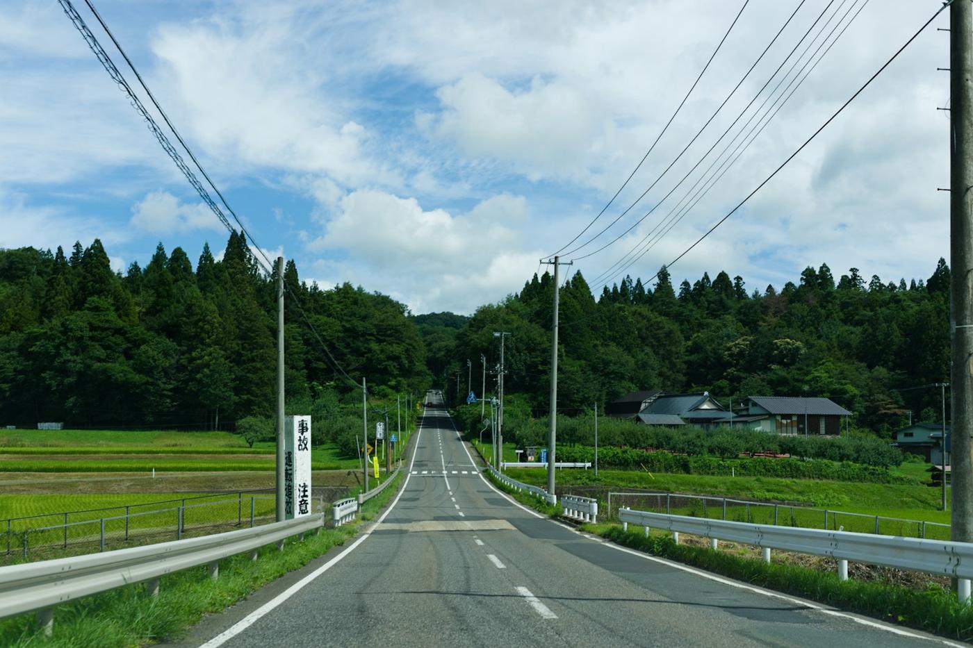 田畑と森のあいだを通る道
